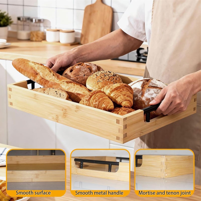 Krismax Wooden Serving Tray with Handles, Serving Platter 15.7x11.4 Inch Food Drinks Tray for Coffee Table,Decorative Storage Tray for Entertaining, Breakfast Tray in Bed,Lunch,Dinner,BBQ(Bamboo) - Image 3